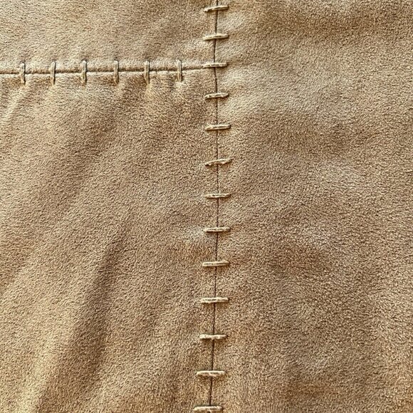 Pair POTTERY BARN Pillow Shams Standard Size Ultra Suede Patchwork Tan Western - Picture 7 of 16